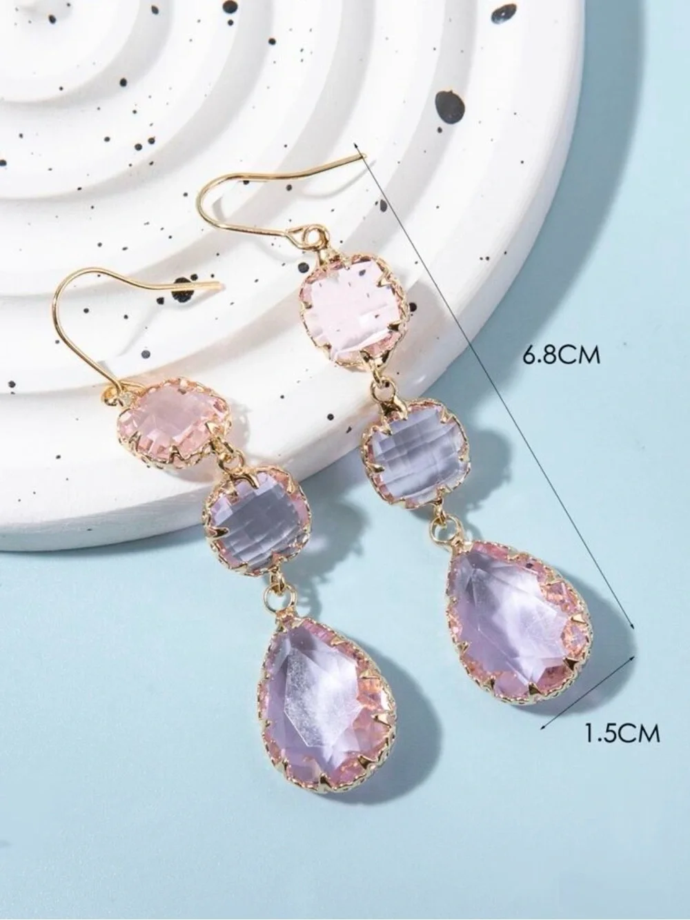 Gold Drop Earrings with Pink Gemstones